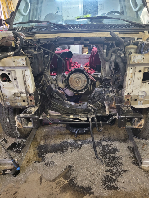 Ford Powerstroke engine removal for oil leak repair